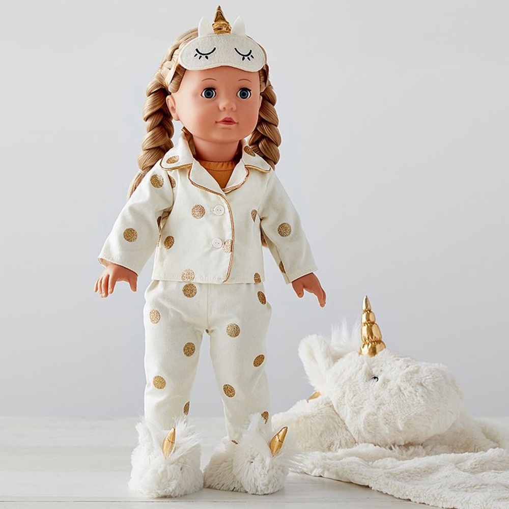 Pottery Barn Kids Unicorn Götz Doll w/Pajamas Blonde Hair Blue Eyes 18” Doll